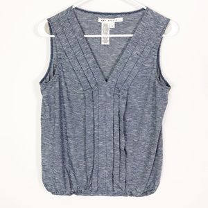 Max Studio Navy Space Dye V-Neck Sleeveless Top M